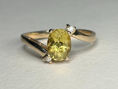 Chrysoberyl and Diamond Bypass Ring Solid 14k Gold size 8 - NewLifeJewelryVault