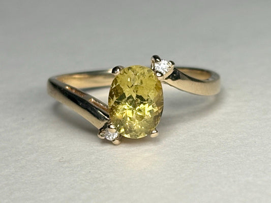 Chrysoberyl and Diamond Bypass Ring Solid 14k Gold size 8 - NewLifeJewelryVault