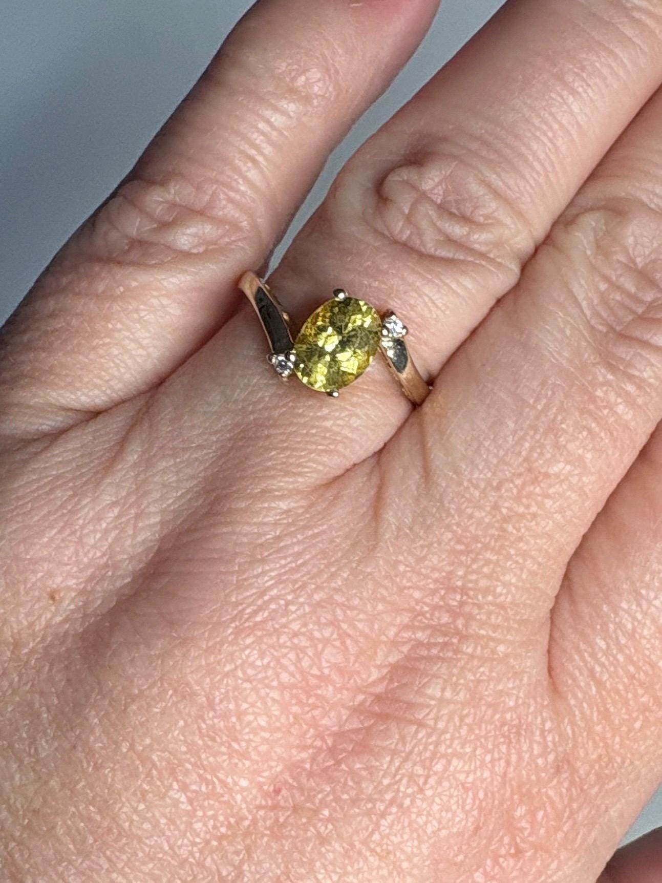 Chrysoberyl and Diamond Bypass Ring Solid 14k Gold size 8 - NewLifeJewelryVault