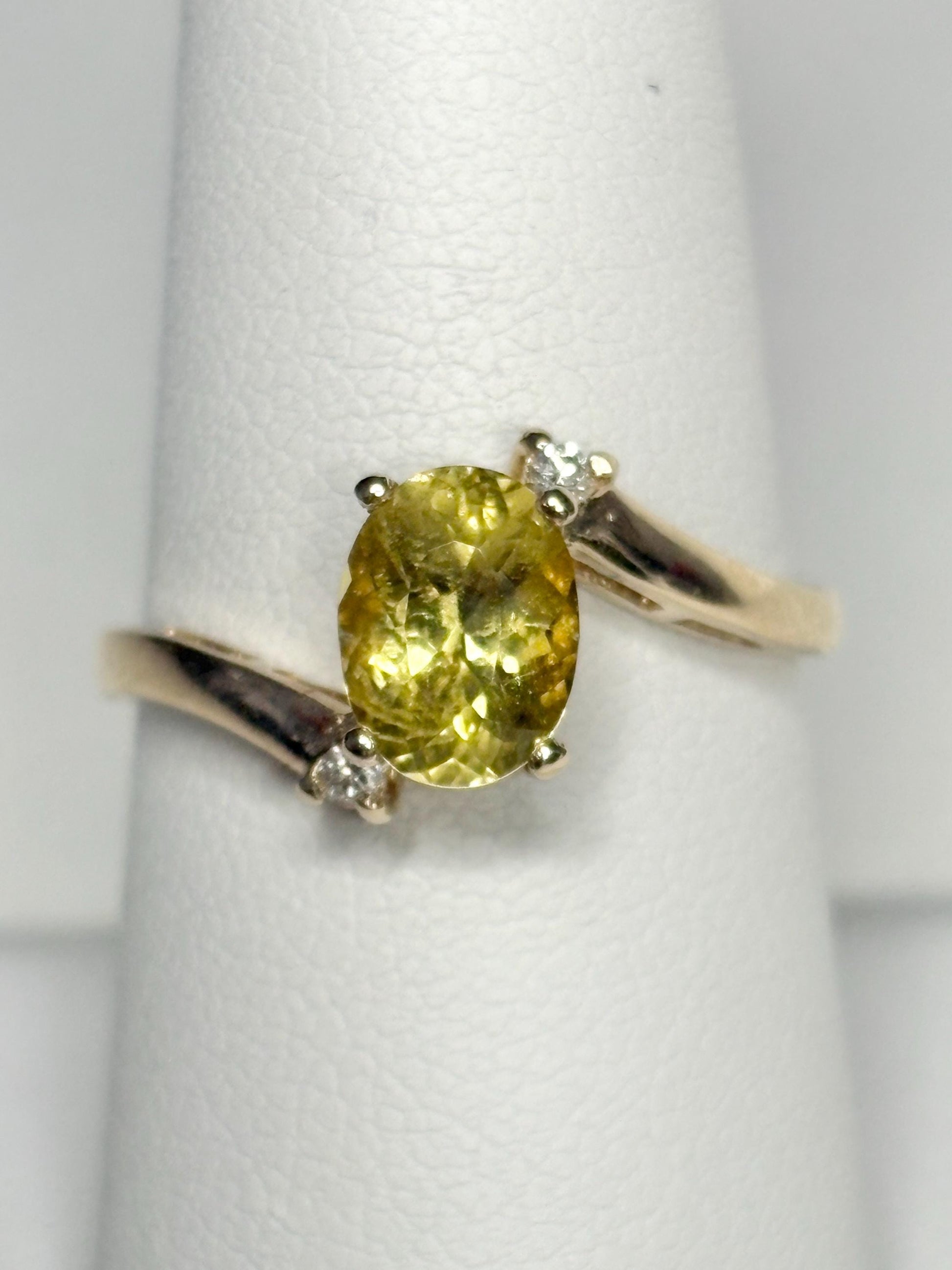 Chrysoberyl and Diamond Bypass Ring Solid 14k Gold size 8 - NewLifeJewelryVault