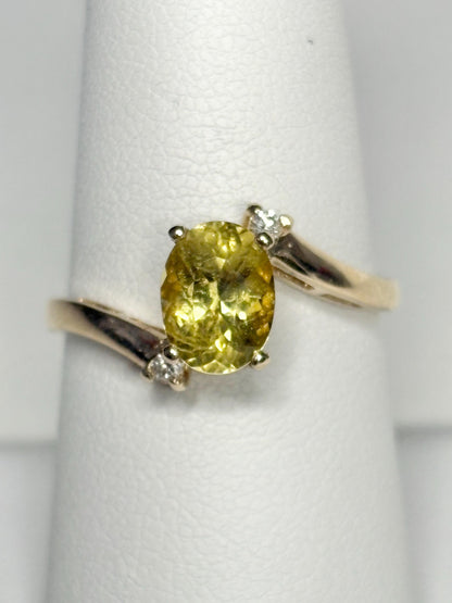 Chrysoberyl and Diamond Bypass Ring Solid 14k Gold size 8 - NewLifeJewelryVault