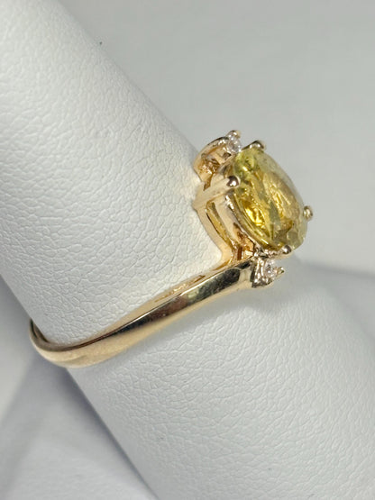 Chrysoberyl and Diamond Bypass Ring Solid 14k Gold size 8 - NewLifeJewelryVault