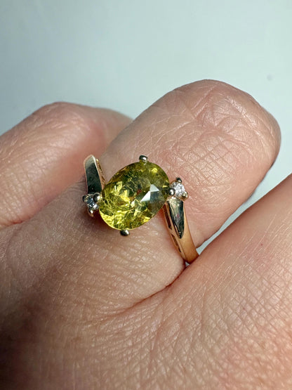 Chrysoberyl and Diamond Bypass Ring Solid 14k Gold size 8 - NewLifeJewelryVault
