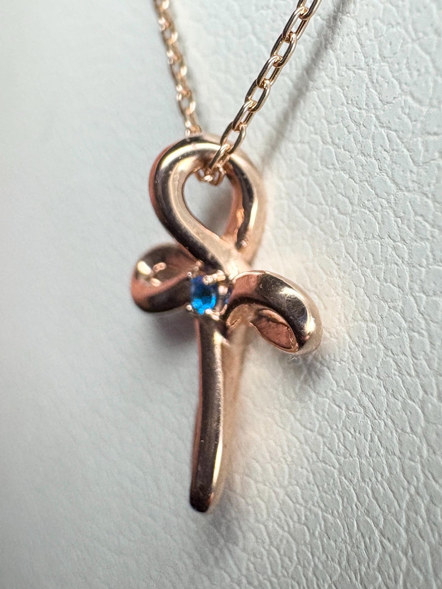 Small Hauyne Cross Necklace in Solid 14k Rose Gold with 10K RG Chain 17.75" - NewLifeJewelryVault