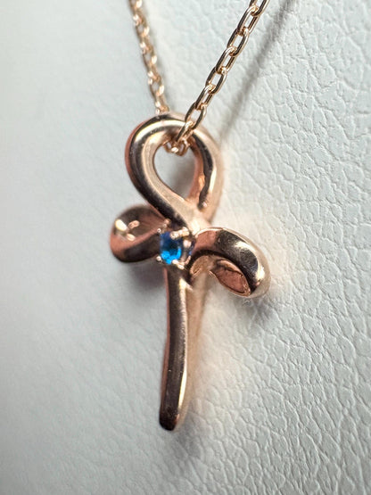 Small Hauyne Cross Necklace in Solid 14k Rose Gold with 10K RG Chain 17.75" - NewLifeJewelryVault