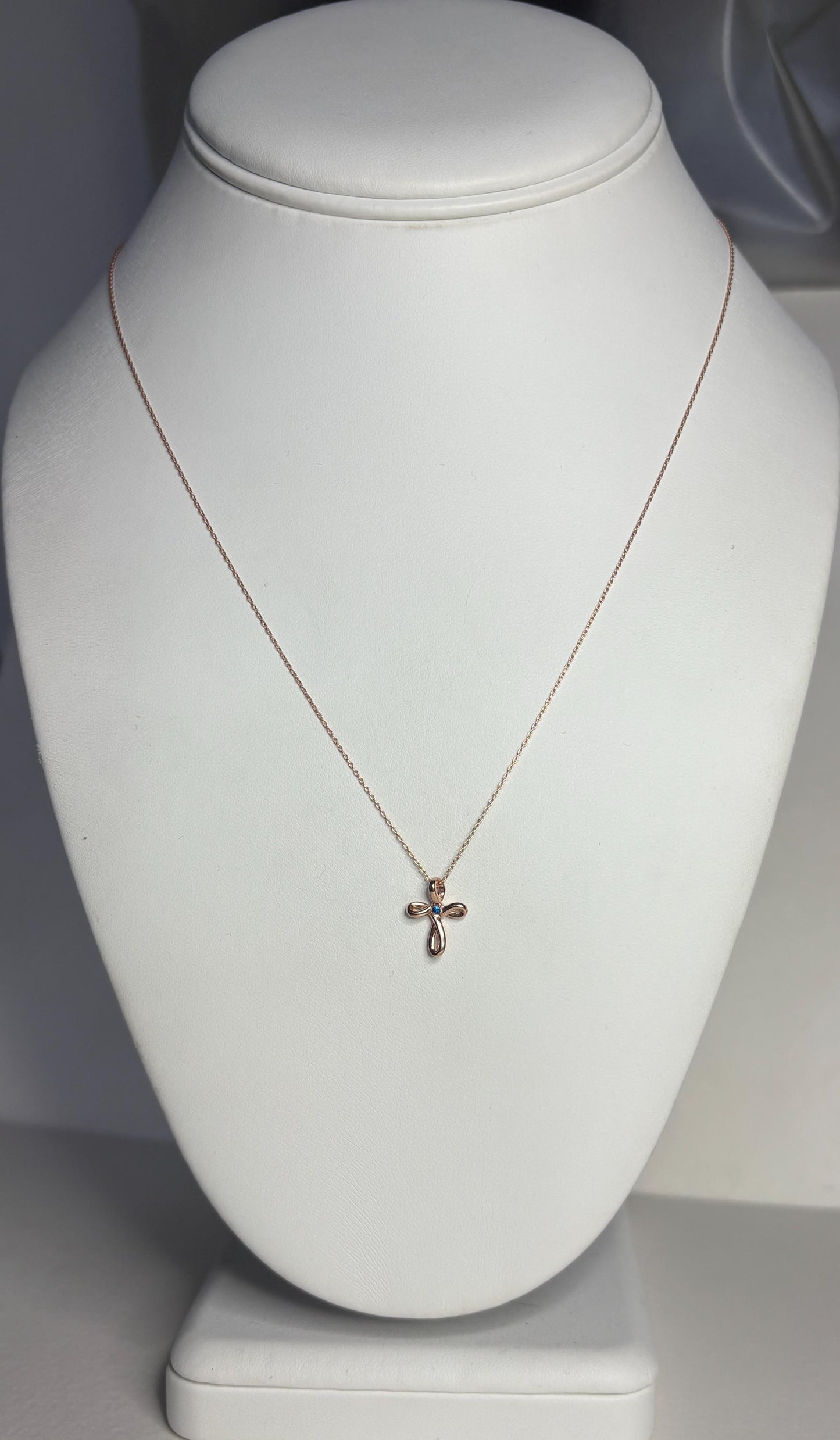 Small Hauyne Cross Necklace in Solid 14k Rose Gold with 10K RG Chain 17.75" - NewLifeJewelryVault