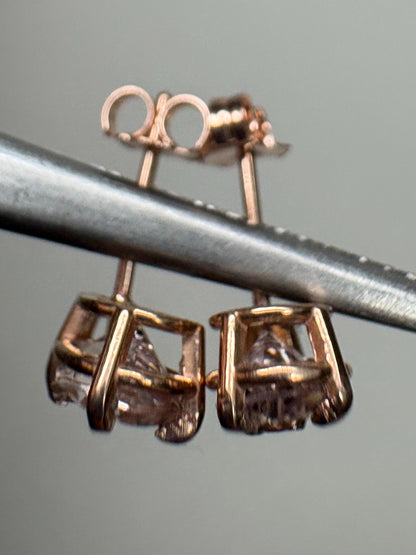 Morganite Stud Earrings Pear Tear Shape 14k Rose Gold 8x5mm - NewLifeJewelryVault