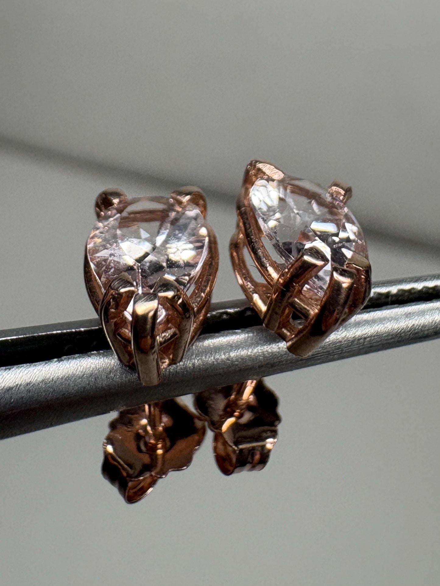 Morganite Stud Earrings Pear Tear Shape 14k Rose Gold 8x5mm - NewLifeJewelryVault