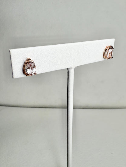 Morganite Stud Earrings Pear Tear Shape 14k Rose Gold 8x5mm - NewLifeJewelryVault