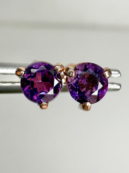Amethyst Four Peaks Mine Arizona Stud Earrings in Rose Gold 4mm - NewLifeJewelryVault