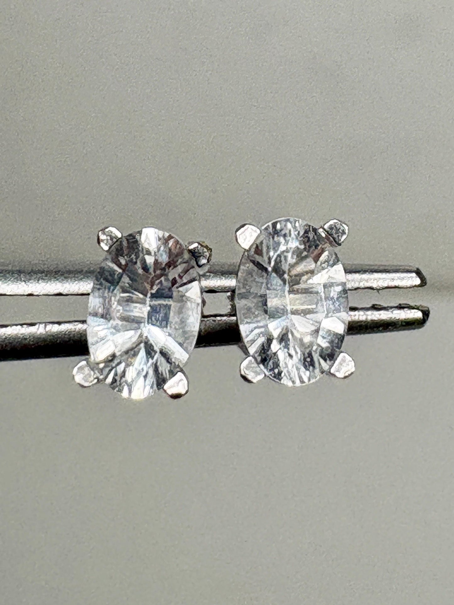 Petalite Stud Earrings 14k White Gold 6x4mm - NewLifeJewelryVault