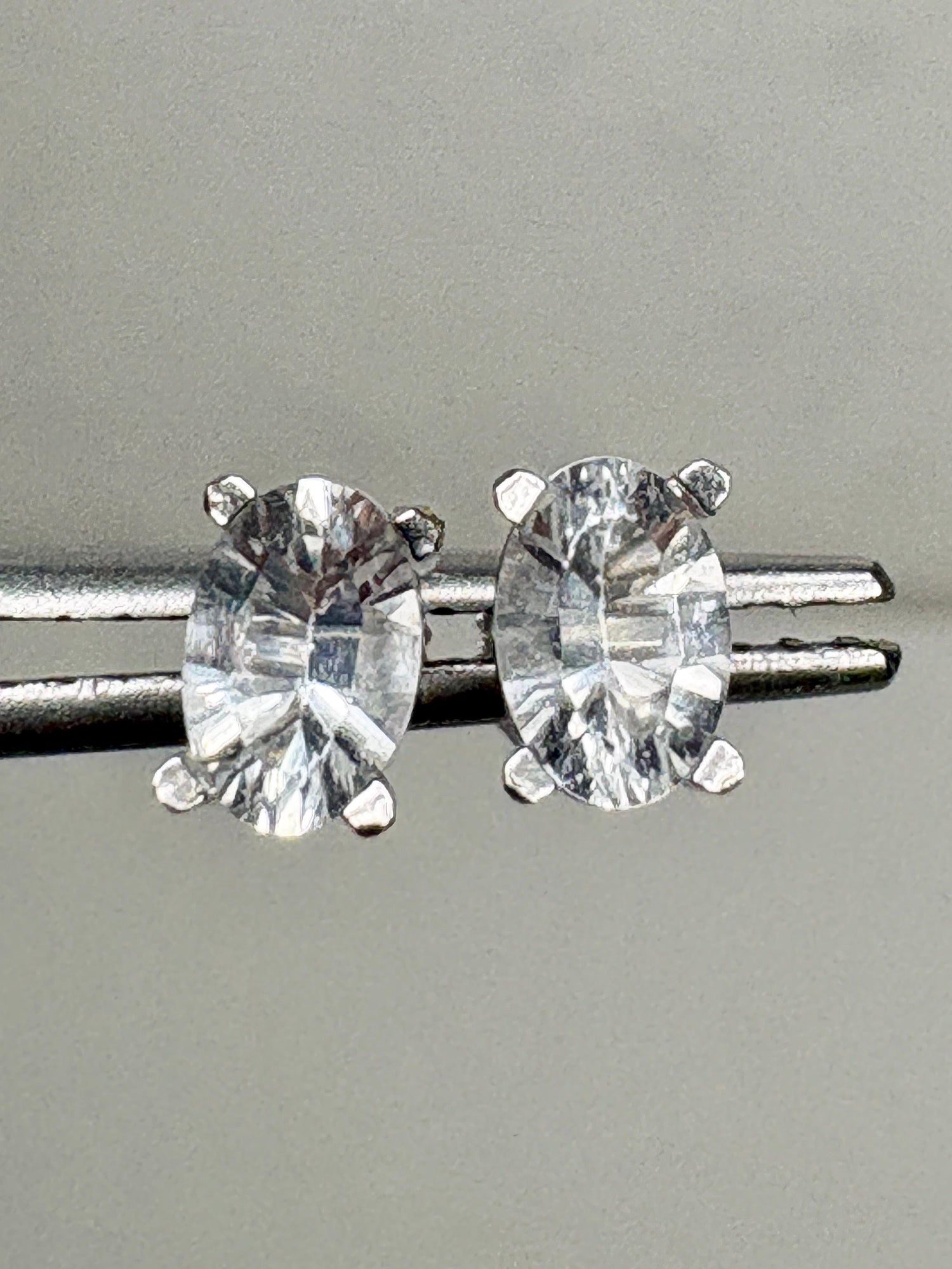Petalite Stud Earrings 14k White Gold 6x4mm - NewLifeJewelryVault