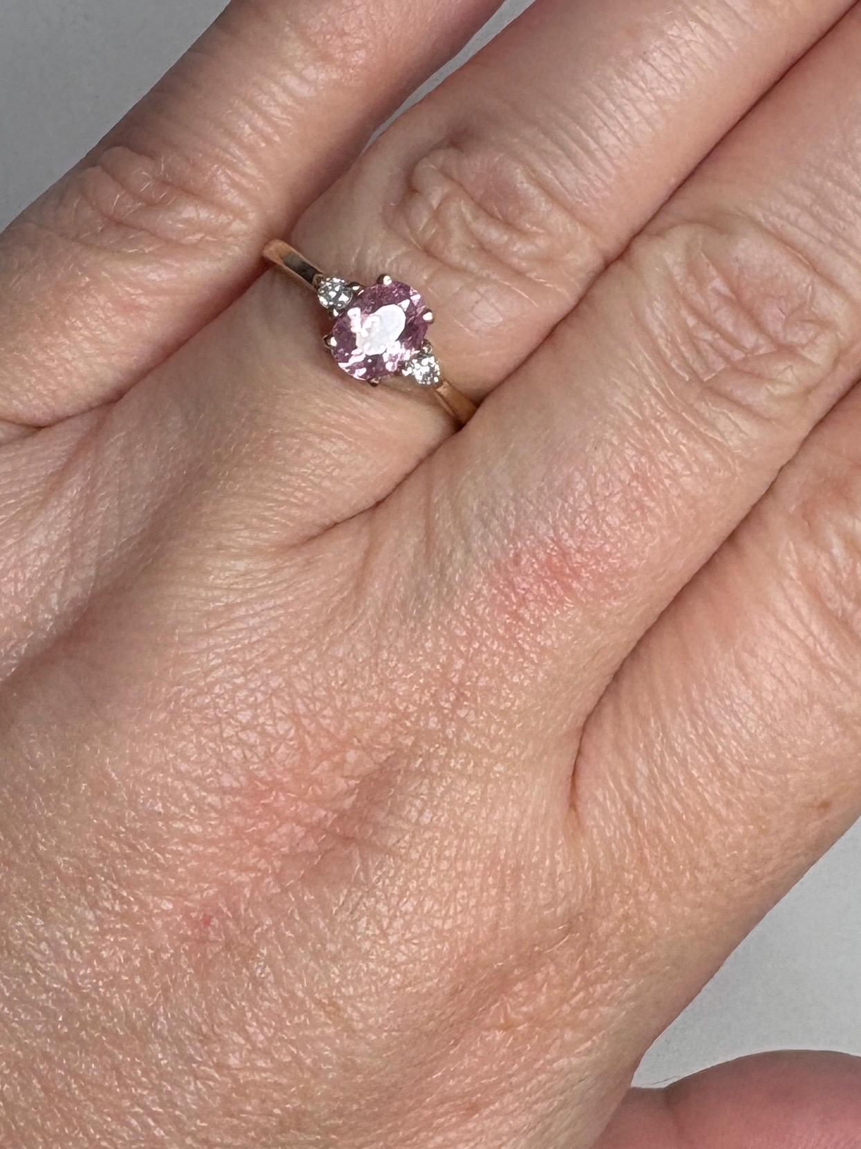 Natural Pink Spinel and Diamond Ring 9k size 7 - NewLifeJewelryVault