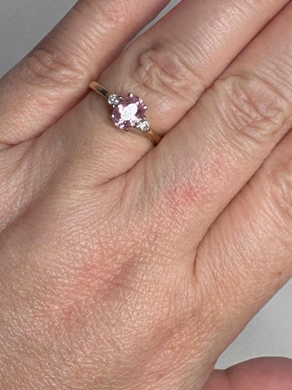 Natural Pink Spinel and Diamond Ring 9k size 7 - NewLifeJewelryVault