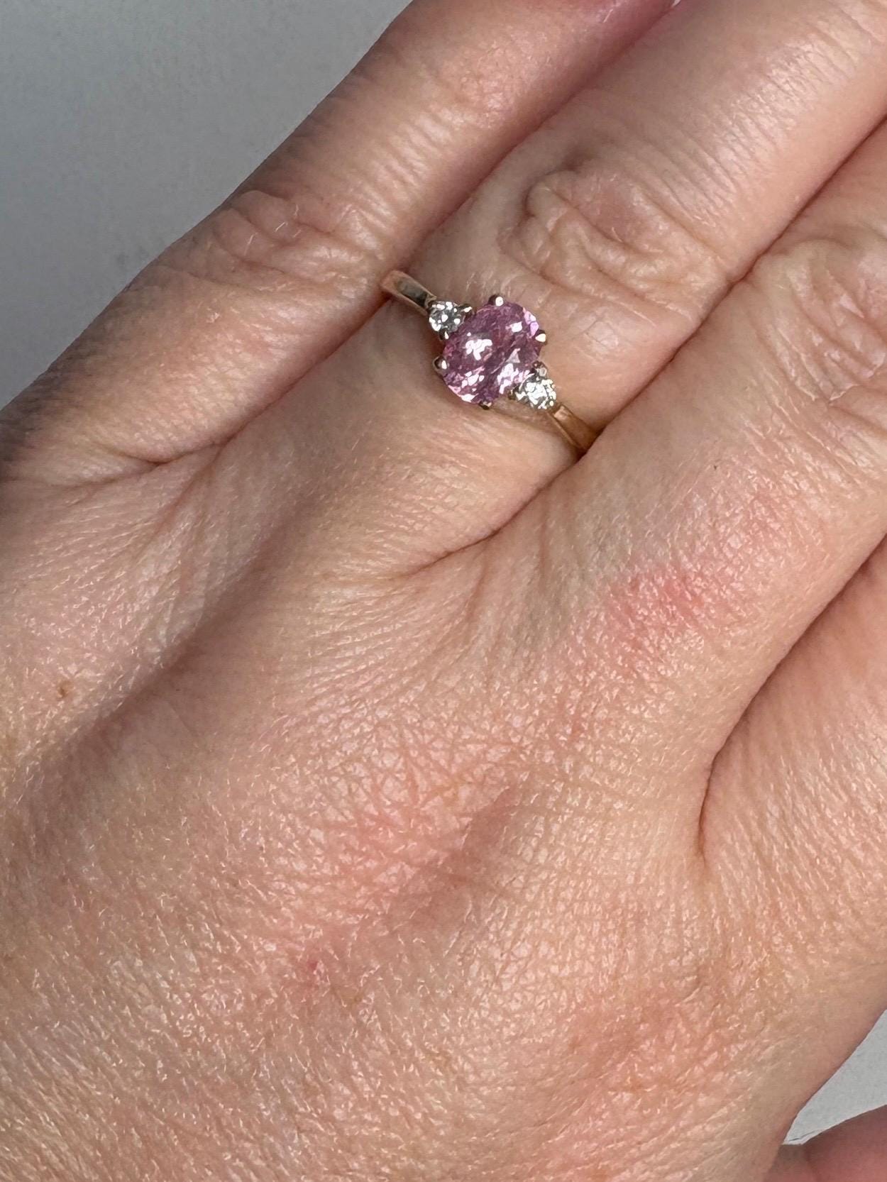 Natural Pink Spinel and Diamond Ring 9k size 7 - NewLifeJewelryVault