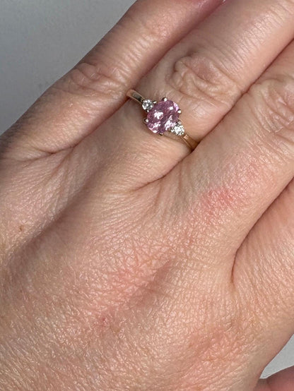 Natural Pink Spinel and Diamond Ring 9k size 7 - NewLifeJewelryVault
