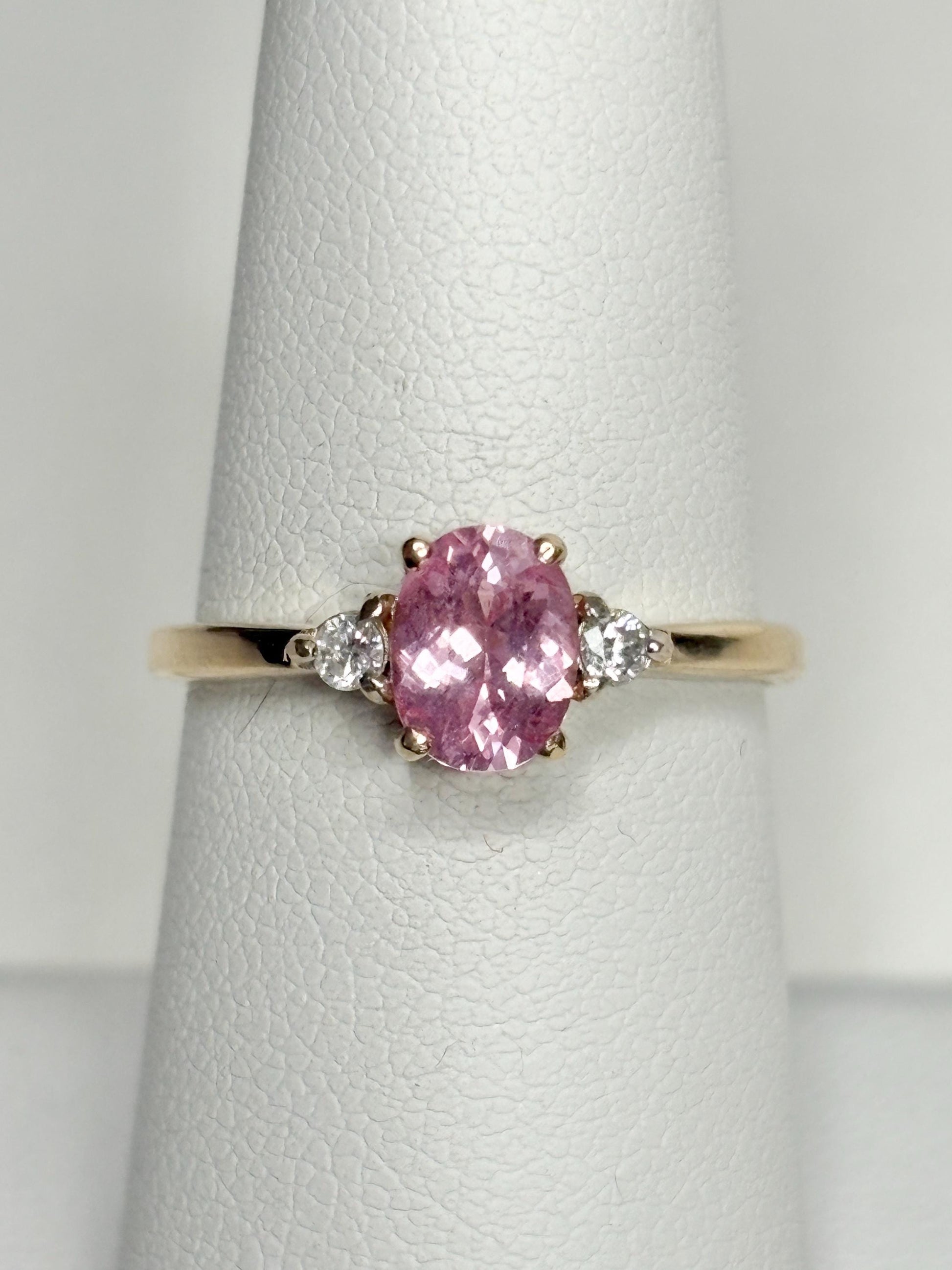 Natural Pink Spinel and Diamond Ring 9k size 7 - NewLifeJewelryVault