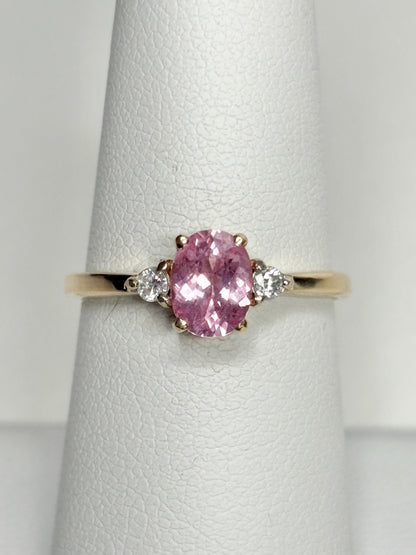 Natural Pink Spinel and Diamond Ring 9k size 7 - NewLifeJewelryVault