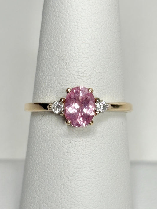 Natural Pink Spinel and Diamond Ring 9k size 7 - NewLifeJewelryVault