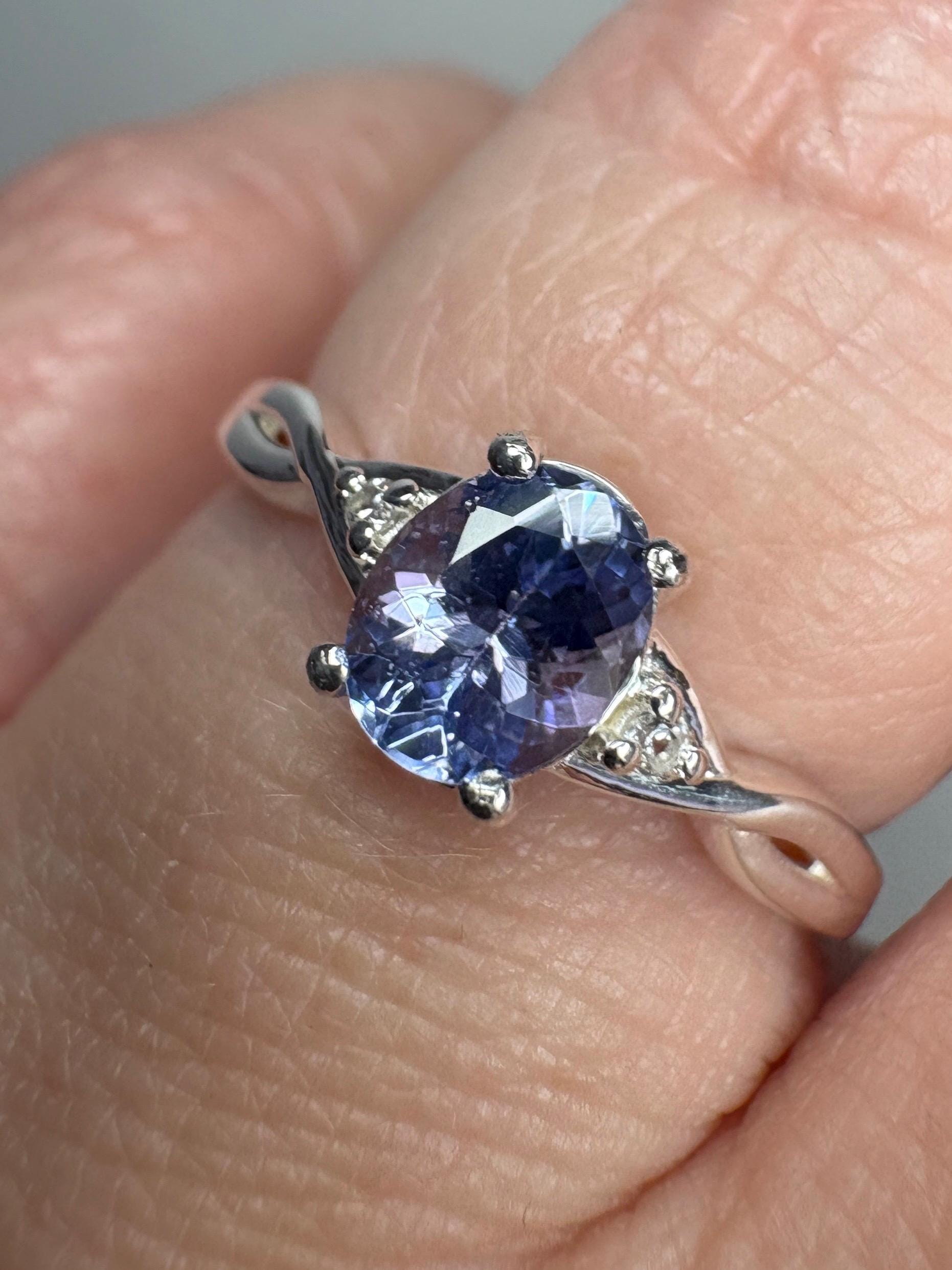 Tanzanite Solitaire Ring Sterling Silver size 7 - NewLifeJewelryVault