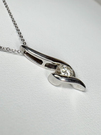 Natural Diamond Solitaire Pendant by Sirena Diamond 1/7ct on Monica Vinader Chain 14k White Gold Adjustable 16/17/18" - NewLifeJewelryVault