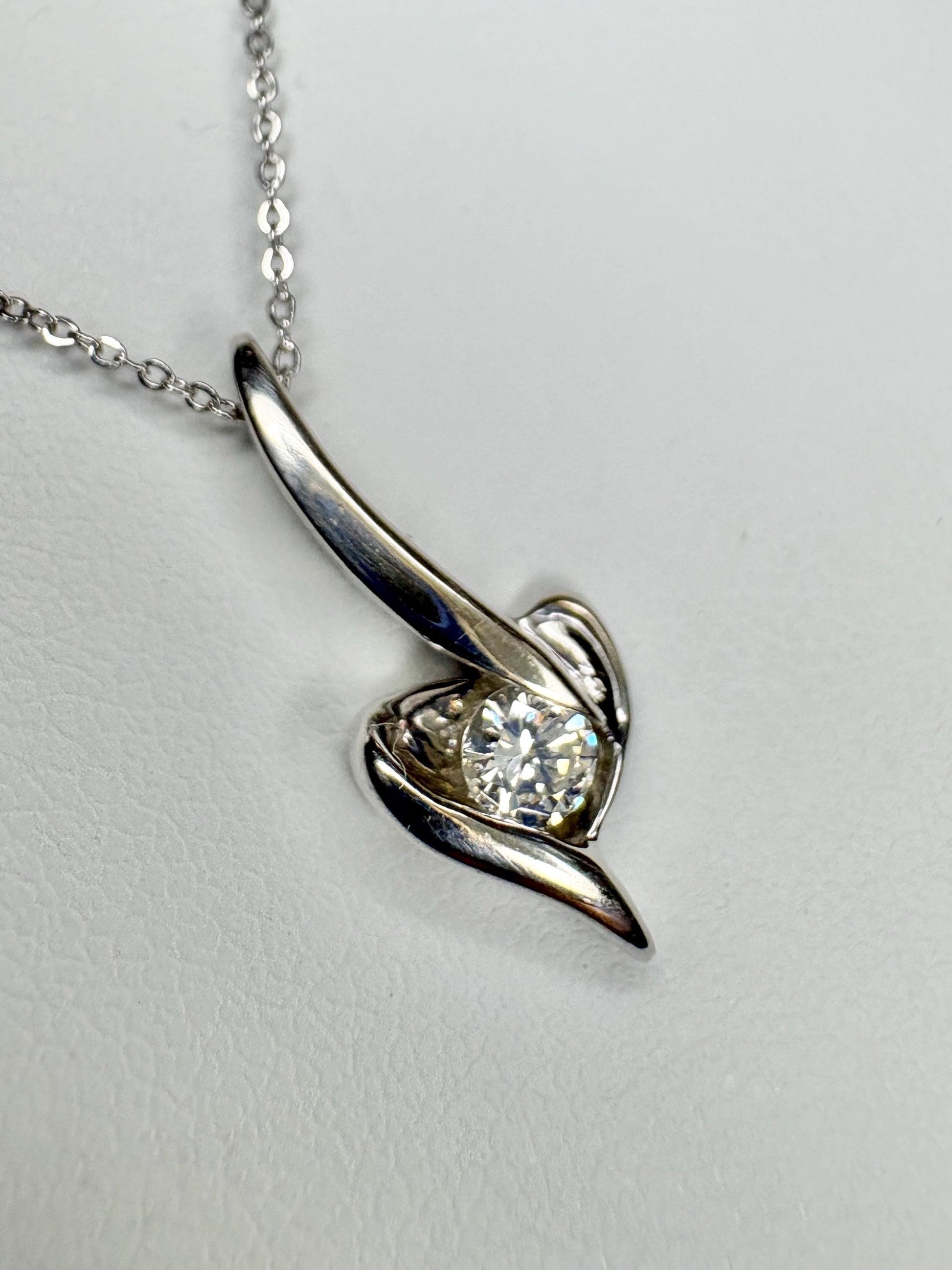 Natural Diamond Solitaire Pendant by Sirena Diamond 1/7ct on Monica Vinader Chain 14k White Gold Adjustable 16/17/18" - NewLifeJewelryVault
