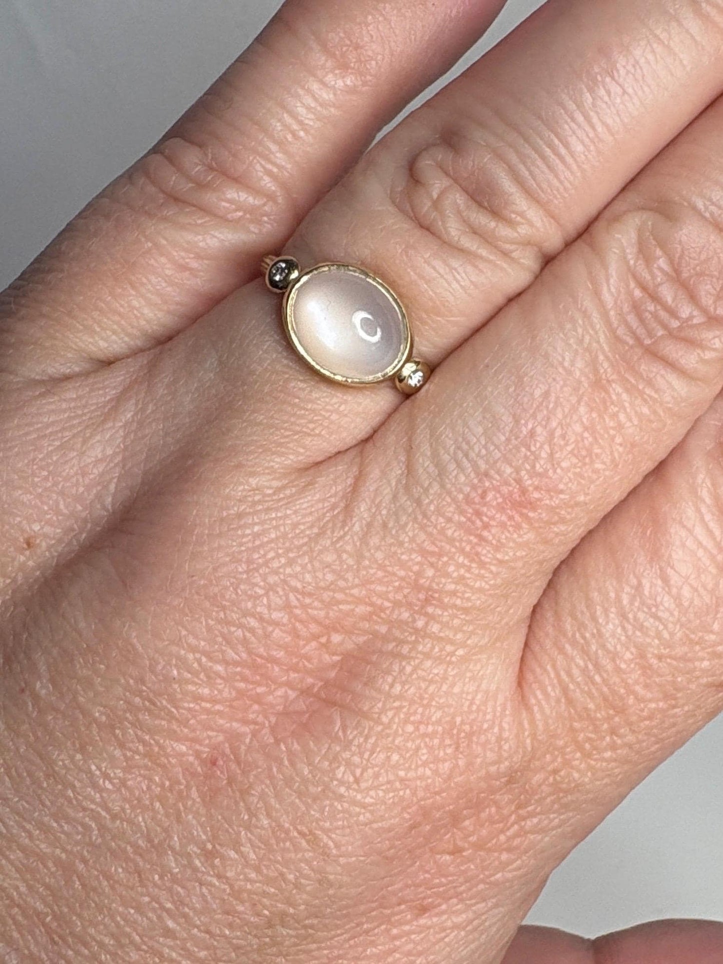 Moonstone and Diamond Ring East West Set 14k Gold size 6.5 - NewLifeJewelryVault
