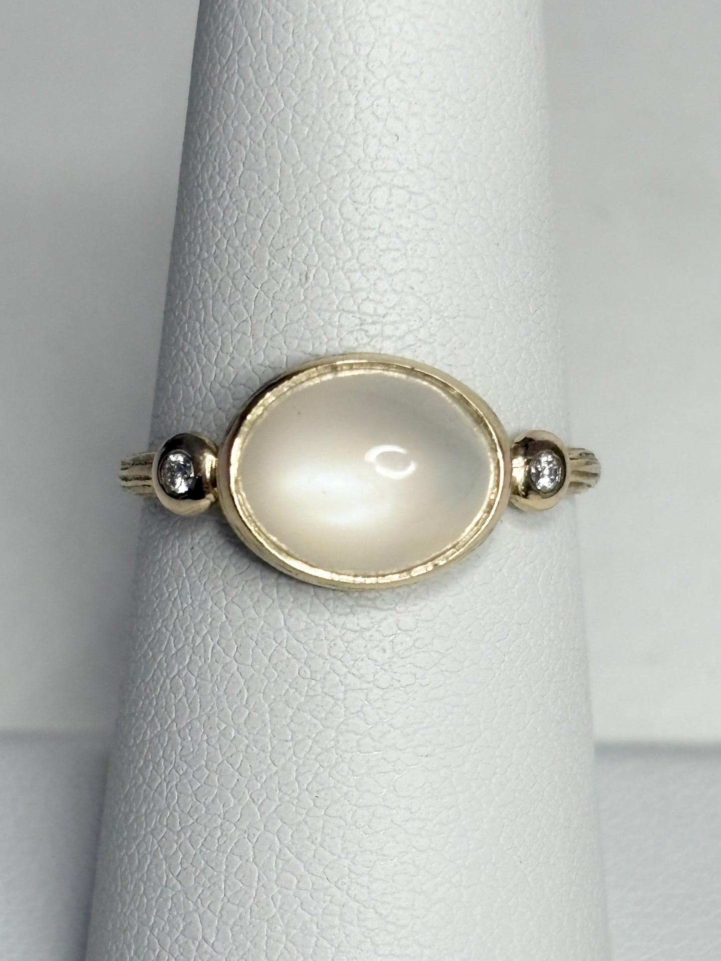 Moonstone and Diamond Ring East West Set 14k Gold size 6.5 - NewLifeJewelryVault