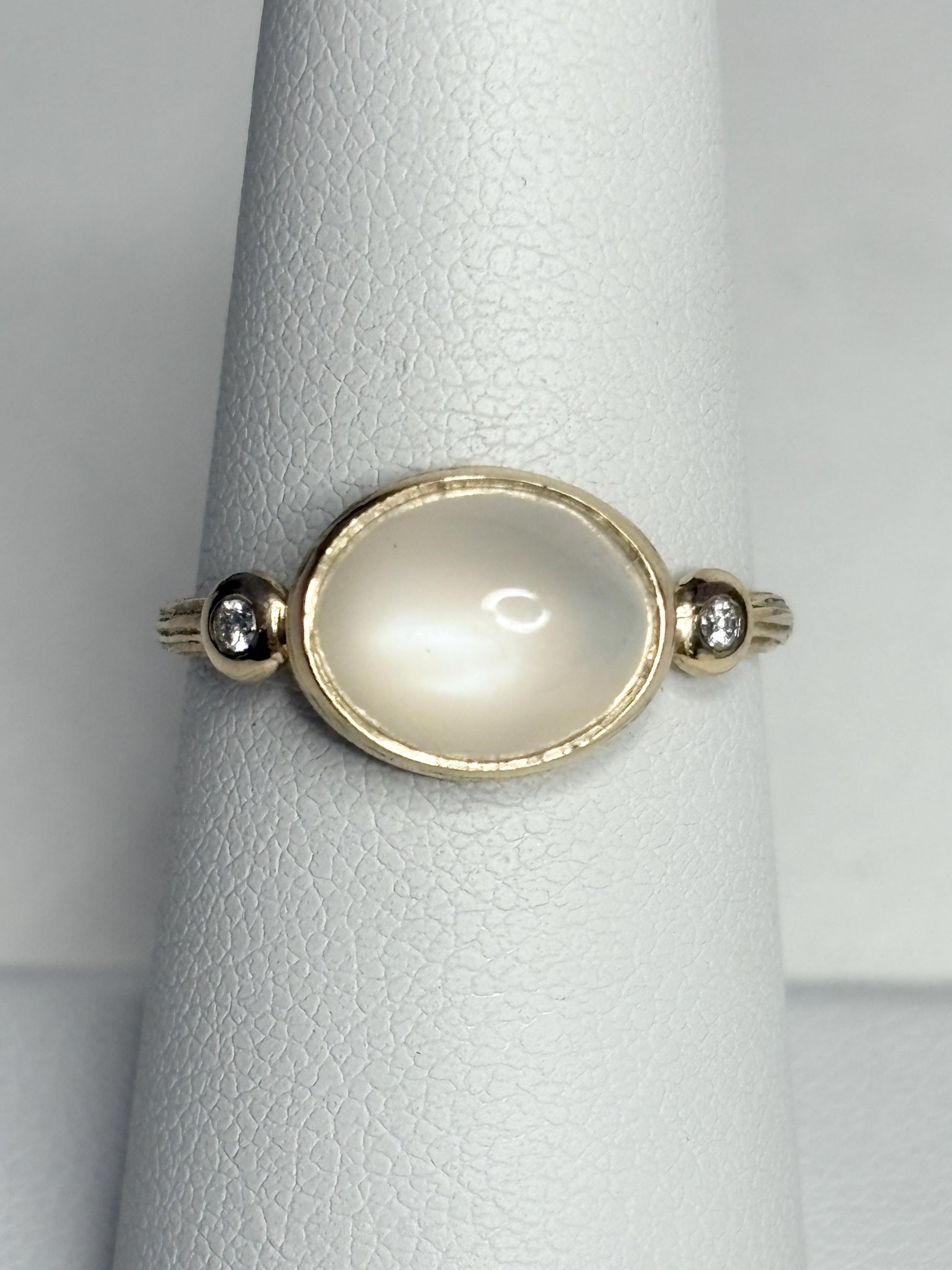 Moonstone and Diamond Ring East West Set 14k Gold size 6.5 - NewLifeJewelryVault