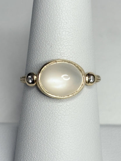 Moonstone and Diamond Ring East West Set 14k Gold size 6.5 - NewLifeJewelryVault