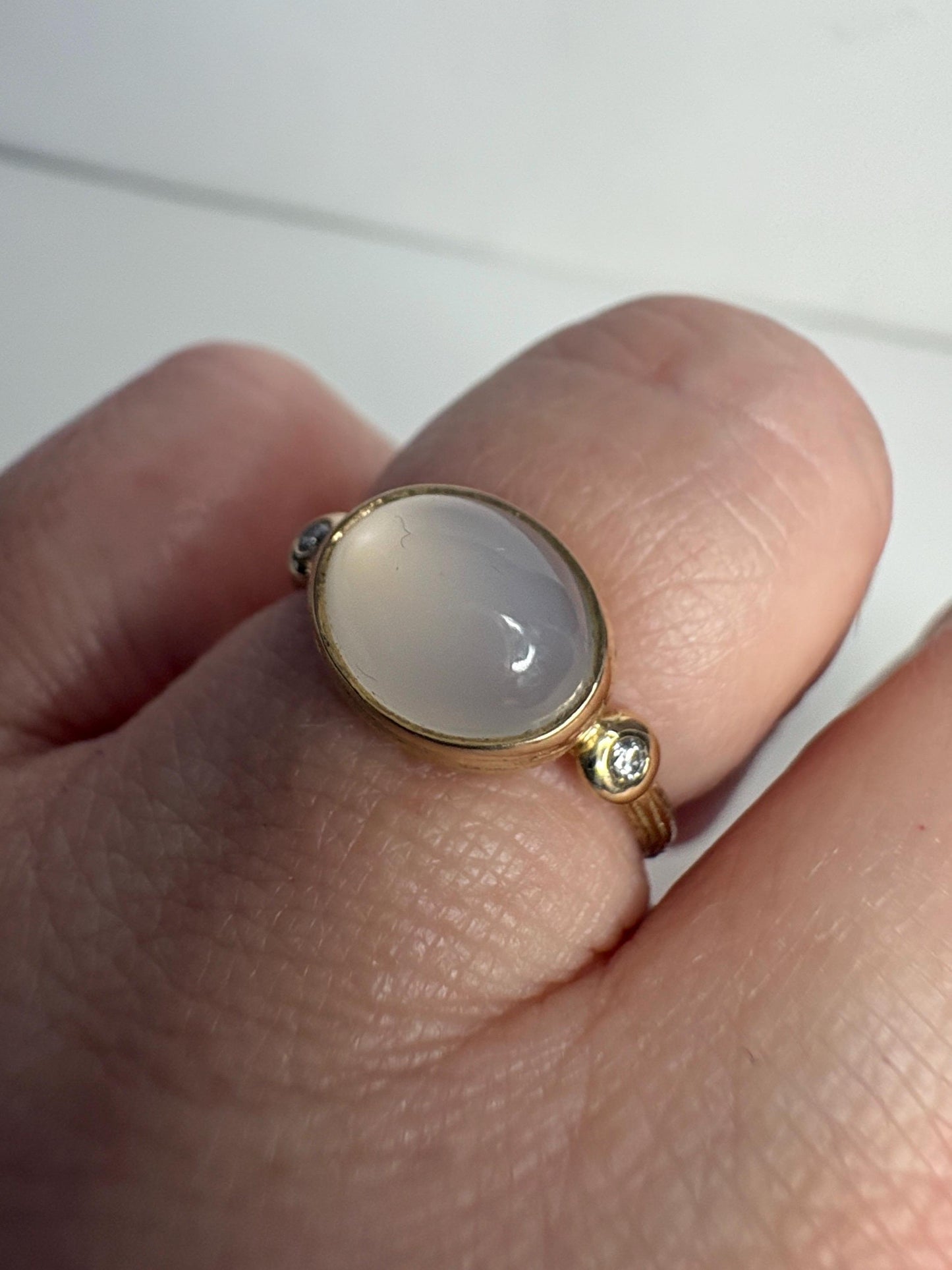Moonstone and Diamond Ring East West Set 14k Gold size 6.5 - NewLifeJewelryVault