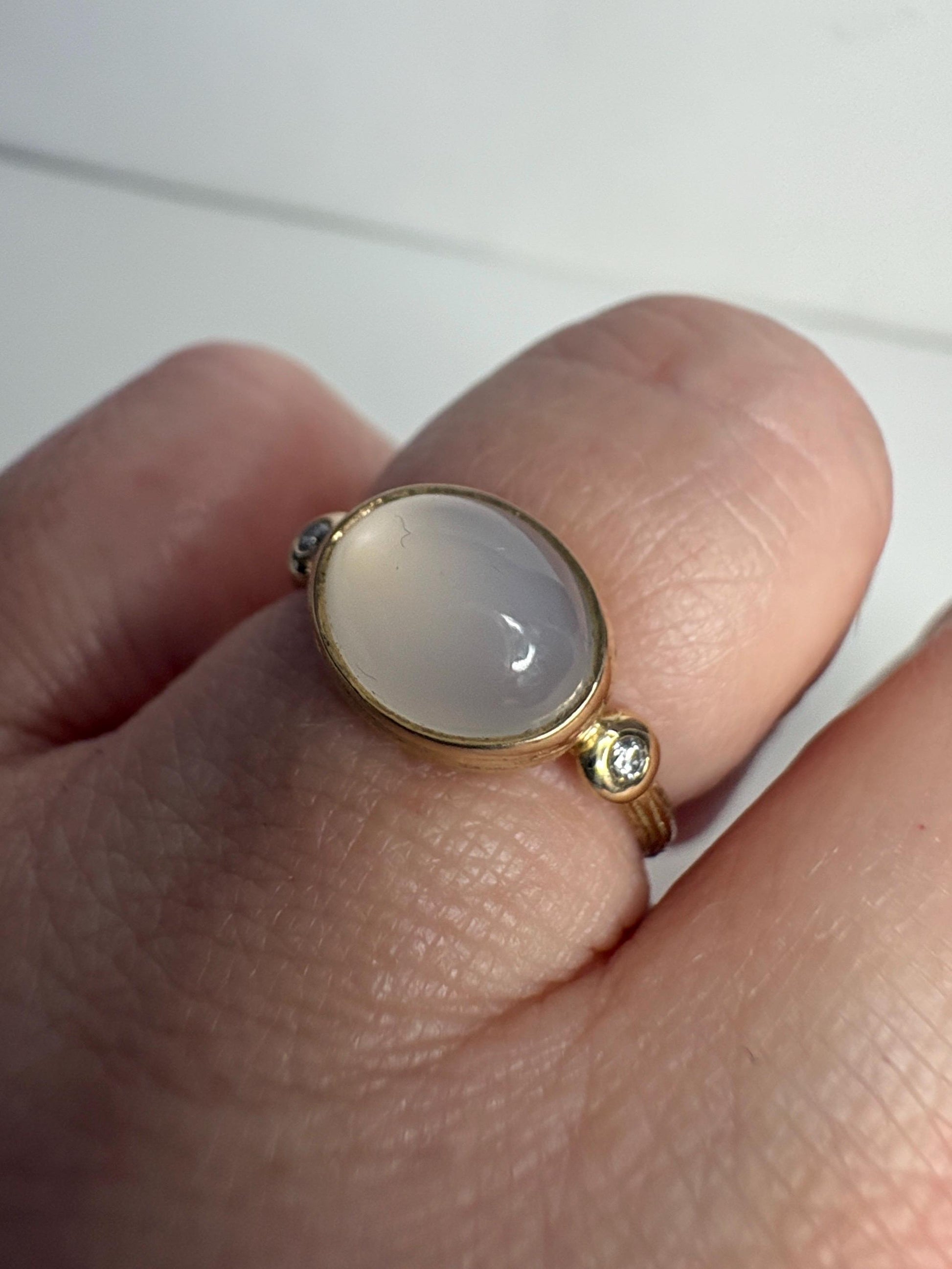 Moonstone and Diamond Ring East West Set 14k Gold size 6.5 - NewLifeJewelryVault
