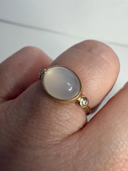 Moonstone and Diamond Ring East West Set 14k Gold size 6.5 - NewLifeJewelryVault