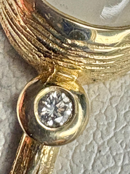 Moonstone and Diamond Ring East West Set 14k Gold size 6.5 - NewLifeJewelryVault