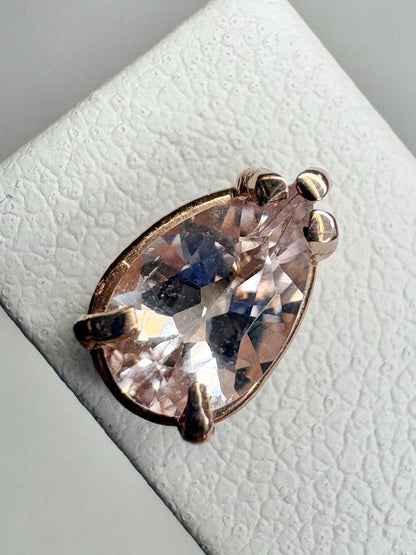 Morganite Stud Earrings Pear Tear Shape 14k Rose Gold 8x5mm - NewLifeJewelryVault