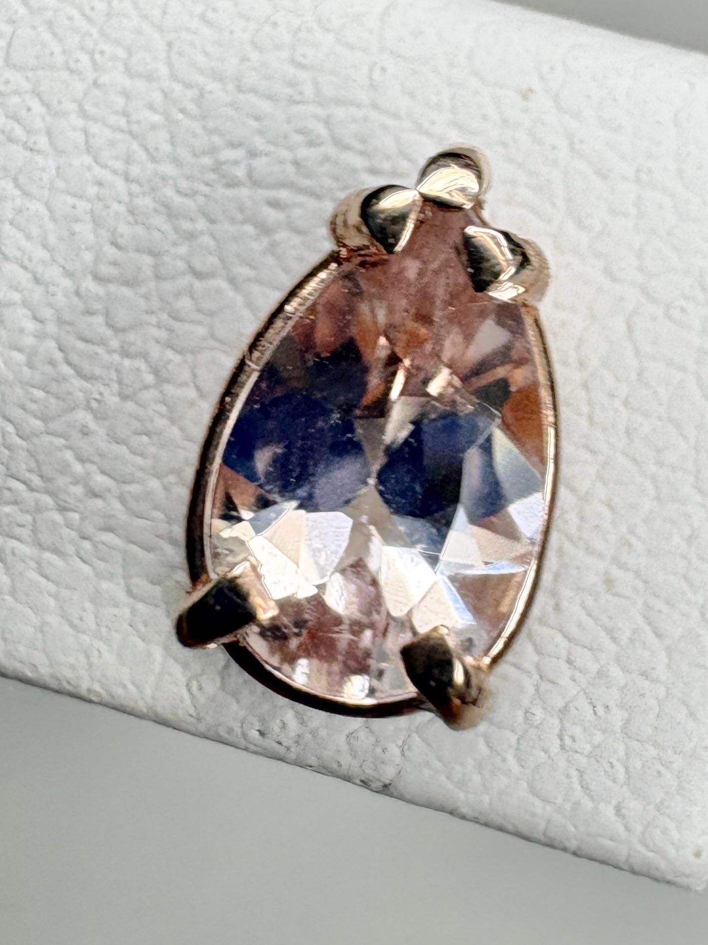 Morganite Stud Earrings Pear Tear Shape 14k Rose Gold 8x5mm - NewLifeJewelryVault