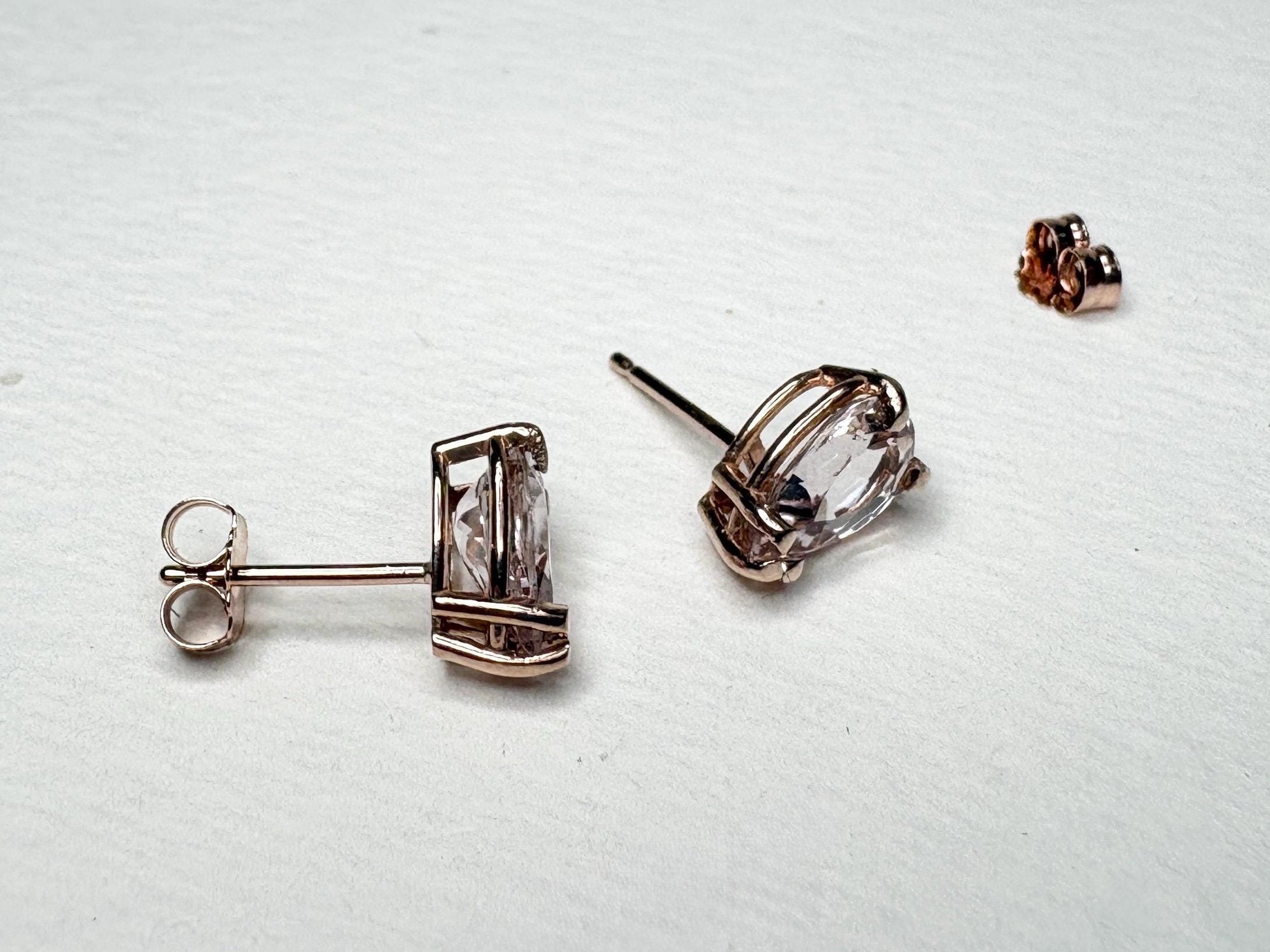 Morganite Stud Earrings Pear Tear Shape 14k Rose Gold 8x5mm - NewLifeJewelryVault