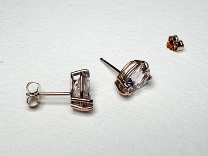 Morganite Stud Earrings Pear Tear Shape 14k Rose Gold 8x5mm - NewLifeJewelryVault