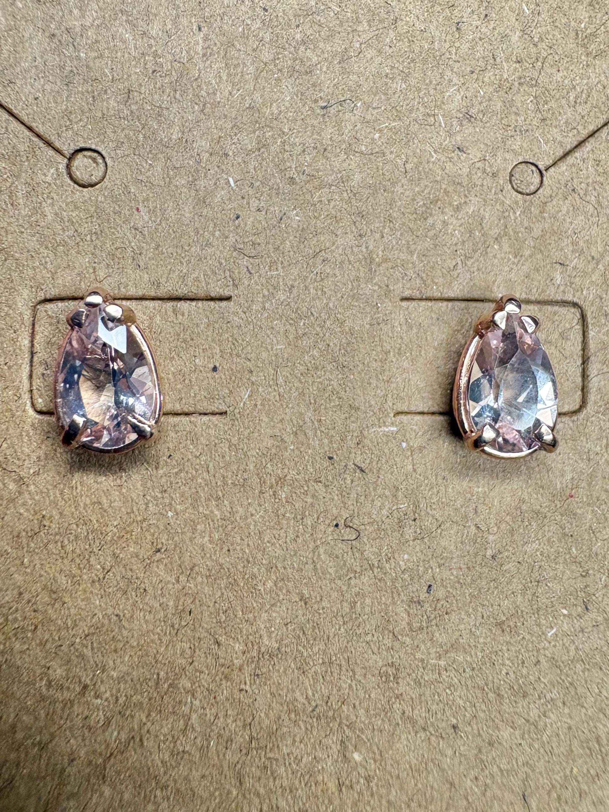 Morganite Stud Earrings Pear Tear Shape 14k Rose Gold 8x5mm - NewLifeJewelryVault