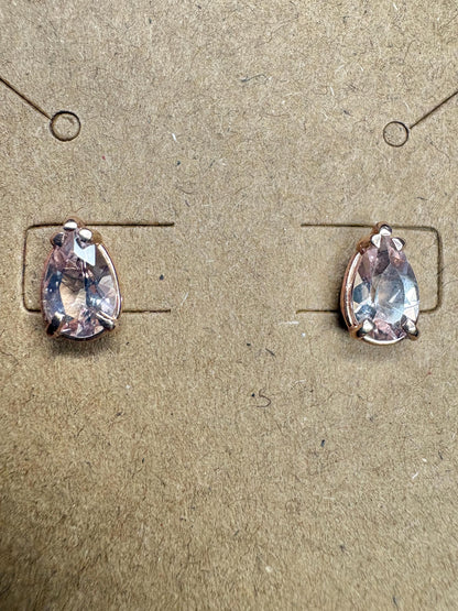 Morganite Stud Earrings Pear Tear Shape 14k Rose Gold 8x5mm - NewLifeJewelryVault