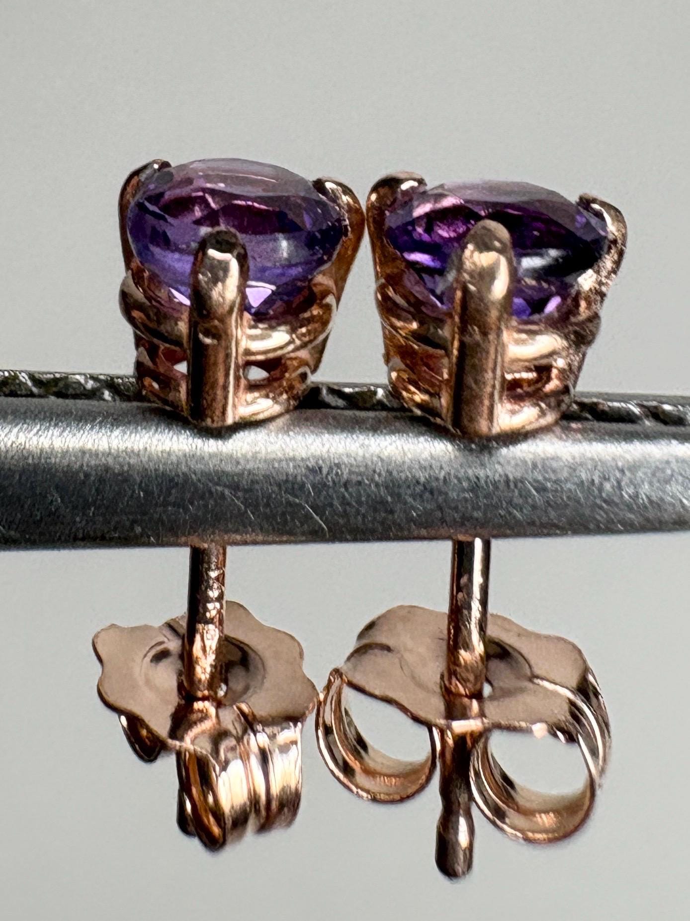 Amethyst Four Peaks Mine Arizona Stud Earrings in Rose Gold 4mm - NewLifeJewelryVault