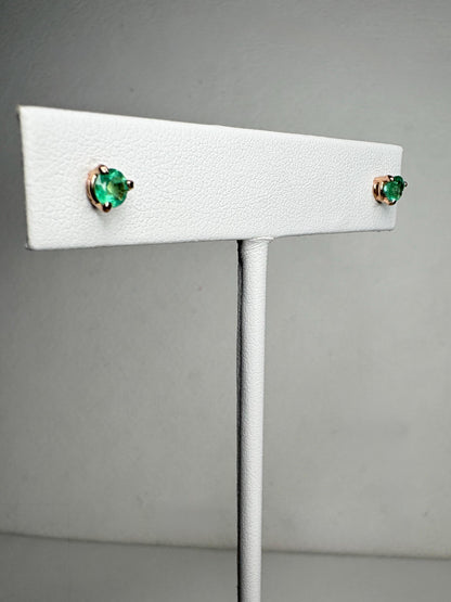 Natural Emerald Stud Earrings in Rose Gold 4mm - NewLifeJewelryVault
