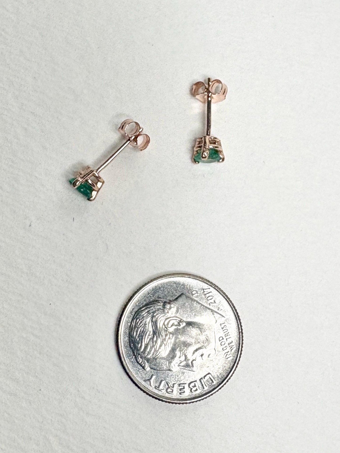 Natural Emerald Stud Earrings in Rose Gold 4mm - NewLifeJewelryVault