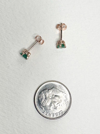 Natural Emerald Stud Earrings in Rose Gold 4mm - NewLifeJewelryVault