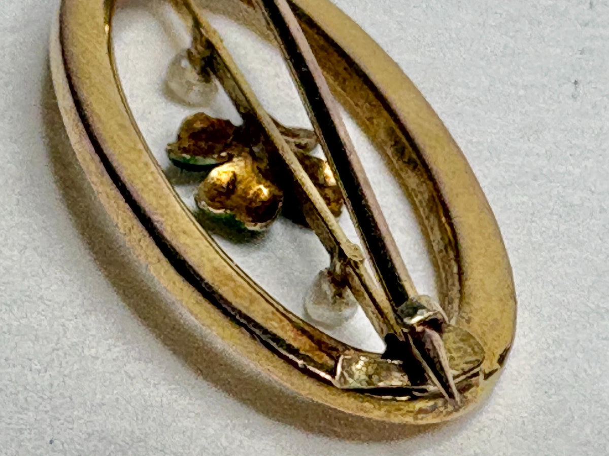 Victorian Enameled Four Leafed Clover and Seed Pearl Brooch in Solid 10k Gold - NewLifeJewelryVault