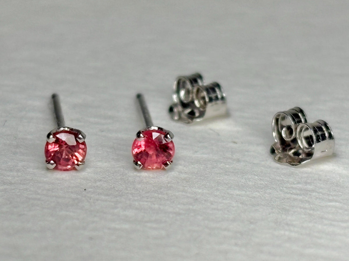 Padparadscha Colored Sapphire Stud Earrings in Solid 14k White Gold 2.75mm - NewLifeJewelryVault