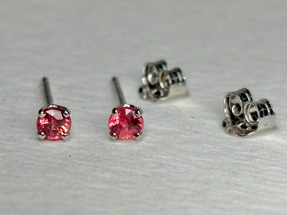 Padparadscha Colored Sapphire Stud Earrings in Solid 14k White Gold 2.75mm - NewLifeJewelryVault
