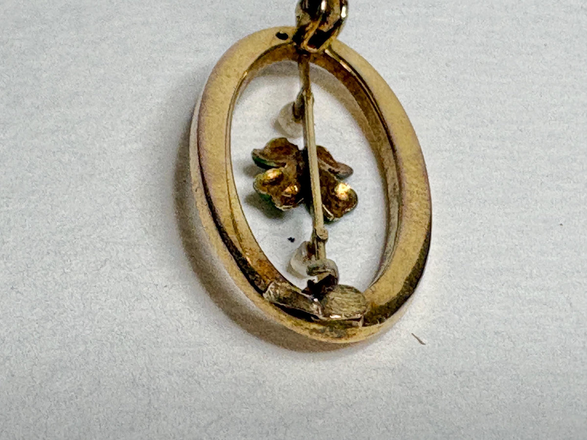 Victorian Enameled Four Leafed Clover and Seed Pearl Brooch in Solid 10k Gold - NewLifeJewelryVault