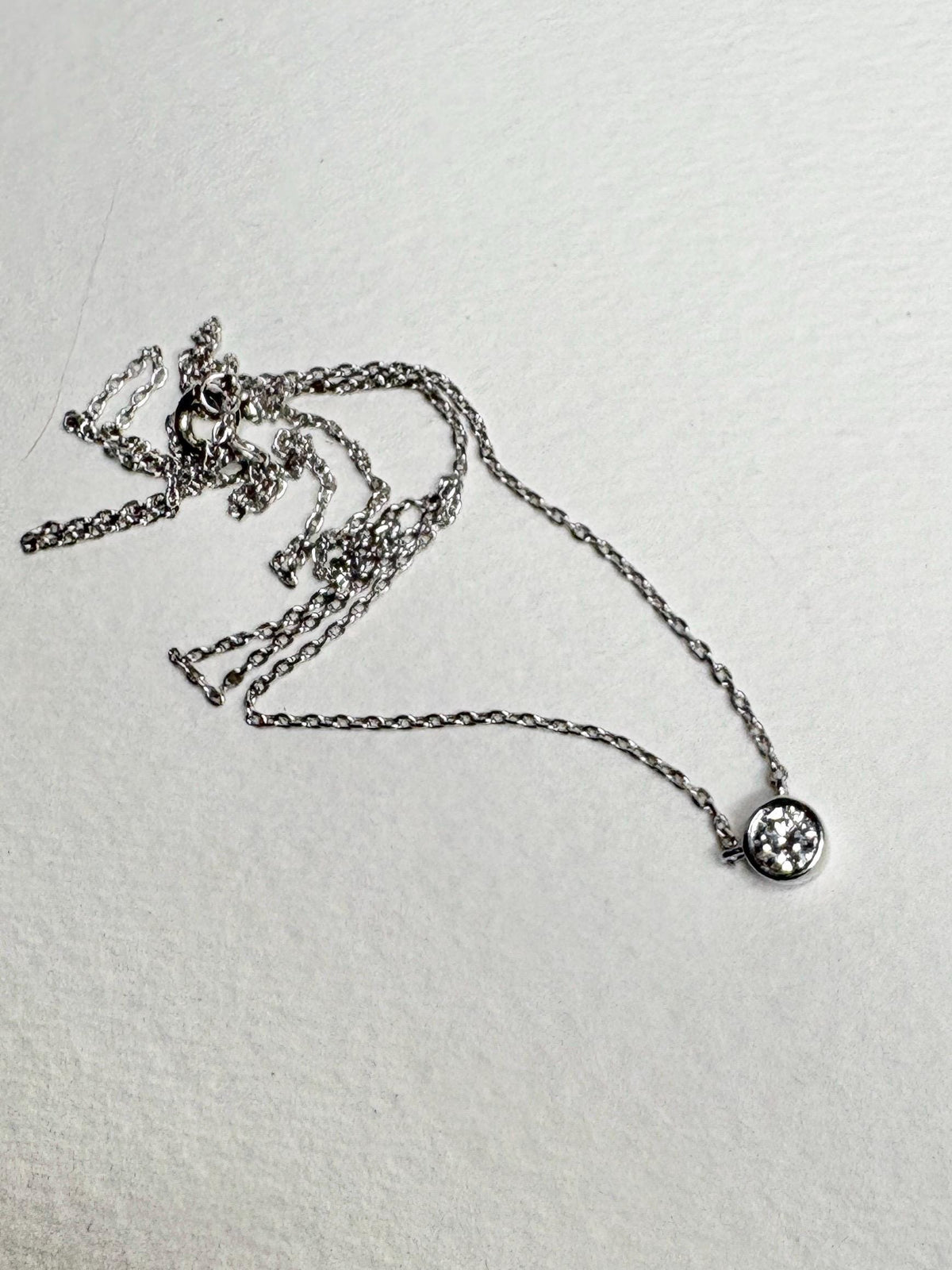 Bezel Set Diamond Pendant Necklace Sterling Silver .25ct 18" - NewLifeJewelryVault