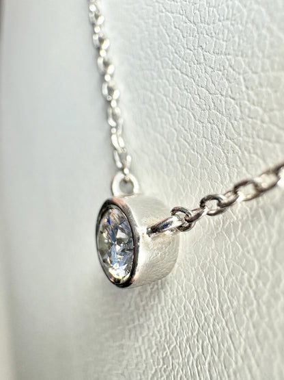 Bezel Set Diamond Pendant Necklace Sterling Silver .25ct 18" - NewLifeJewelryVault